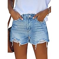 Angerella Women's Denim Shorts Mid Rise Ripped Jean Short