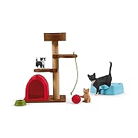 Schleich Farm World Cute Cats and Kittens Playtime Figurine Set - 9-Piece Realistic Momma Cat and Baby Kitten Figurine Large Playset forToddlers, Boys and Girls, Gift for Kids Ages 3+