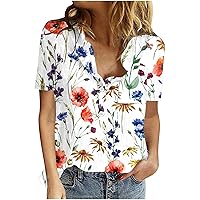 Floral Tops for Women Summer 2023 Button Up Fashion Casual Short Sleeve Shirts Flowy Tunic Dressy Blouse for Leggings