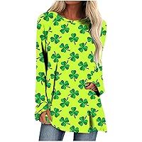 St. Patrick's Day Tunics for Women To Wear with Leggings, Casual Loose Fit Crewneck Long Sleeves Flowy T Shirt Blouses
