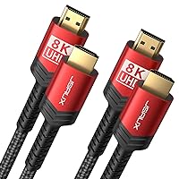 10K 8K HDMI Cable 2.1 2 Pack 6ft, JSAUX 48Gbps Ultra High Speed HDMI Cable Braided Cord, 4K@120Hz, 4K@144Hz, 8K@60Hz, HDCP 2.2&2.3, HDR 10, eARC,ARC Compatible with Dolby PS5 Monitor HDTV Soundbar-Red