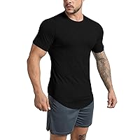 Men's Workout Gym Hipster Curved Hem T-Shirts Muscle Fitness Hip Hop T Shirt
