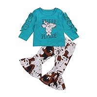 Toddler Baby Girls Letter Outfits Set Long Sleeve Tops + Leopard Bell Bottom Pants Autumn Clothes