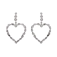 3.00 CTW Natural Diamond Polki Open Heart Dangles 925 Sterling Silver Platinum Plated Slice Diamond Earrings
