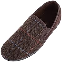 Mens Slip On Traditional Tartan Tweed Style Slippers/Indoor Shoes Twin Gusset