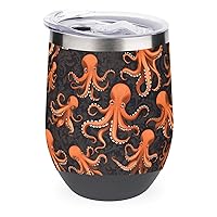 Octopus 12 Oz Wine Tumbler with Lid Double Wall Travel Mugs Stainless Steel Wine Glasses for Cold & Hot Drinks
