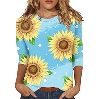 Graphic Tees for Women,3/4 Sleeve Tops for Women Round Neck Vintage Print Graphic Shirt Plus Size Tops for Women