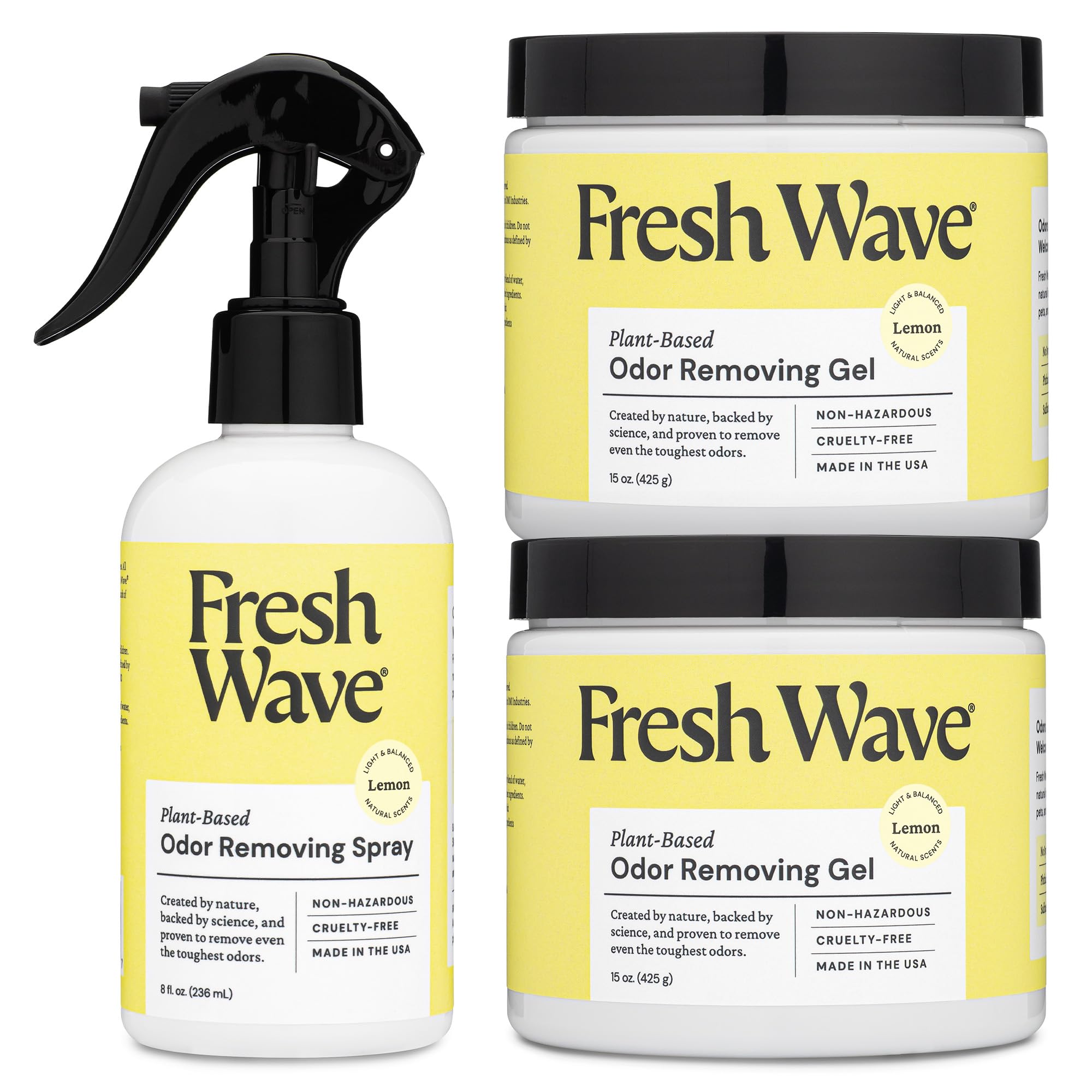 Fresh Wave Lemon Odor Removing Gels and Spray Bundle: (2) 15oz. Gels and (1) 8fl. oz. Spray