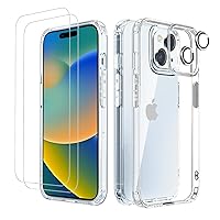 [5 in 1 Designed for iPhone 14 Plus Clear Case with Screen Protector[2 Pack] +Camera Lens Protector[2 Pack], Military Grade Drop Protection Transparent Cover 6.7 Inch