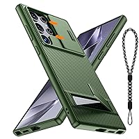 for Samsung Galaxy S24 Ultra Case with Kickstand & Slide Camera Cover, Military-Grade Silicone Shockproof Drop Protection, Slim Case for Galaxy S24 Ultra 5G 6.8 Inch 2024 Green