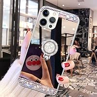LUVI Compatible with iPhone 14 Pro Max Makeup Mirror Case Bling Diamond Glitter Rhinestone with Ring Holder Stand Kickstand Loopy Grip Cute for Girls Women Case for iPhone 14 Pro Max Silver