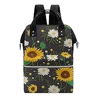 White Chamomile and Sunflowers Diaper Bag Backpack Travel Waterproof Mommy Bag Nappy Daypack