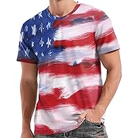 4th of July Mens T-Shirts Short Sleeve American Flag Printed Shirts Summer Independence Day Patriotic Tees Beach Shirt