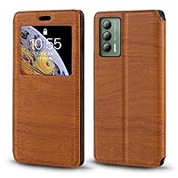 For Cricket Outlast U680AC Case, Wood Grain Leather Case with Card Holder and Window, Magnetic Flip Cover for AT&T Jetmore (6.8”)