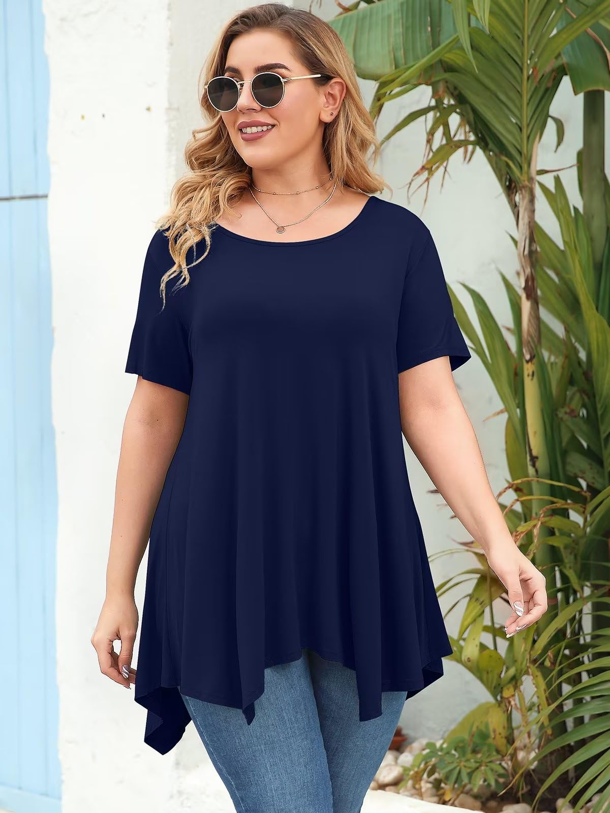 LARACE Short Sleeve Shirts for Womens Plus Size Tops Casual Summer Clothes Asymmetrical Tunic Blouses