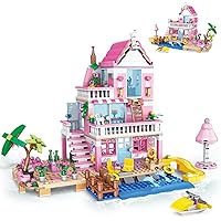 Pink Girls Seaside Beach Villa Friends Building Set Compatible with Lego Friends Construction Educational Toy for Kids Age 6-12 and Up 822 PCS