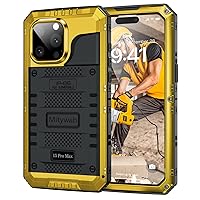 Mitywah Waterproof Case for iPhone 15 Pro Max, Heavy Duty Shockproof Case with Built-in Screen Protector, Full Body Underwater Protective Metal Case 6.1 inch, Yellow