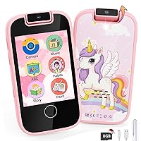 Kids Smart Phone for Girls, Kid Toy Phone for Girls Ages 3-8, Toddler Phone with Music Player Dual Camera Puzzle Games Touchscreen, Learning Toy Christmas Birthday Gift (Unicorns Pink)