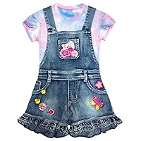 Peacolate Summer Little&Big Girls 2pcs Clothing Sets Short Sleeve T-Shirt and Denim Suspenders Shorts