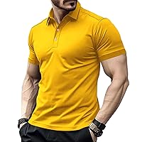 Mens Solid Color Polo Shirts Slim Fit Casual Workout Tops Summer Short Sleeve Muscle Shirt Casual Stretchy Golf Shirts
