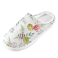 Colorful Easter Eggs Flowers Watercolor Home Cotton Slippers Wide Soft Memory Foam House Shoes For Men Travel Slippers for Badroom Home 6-7