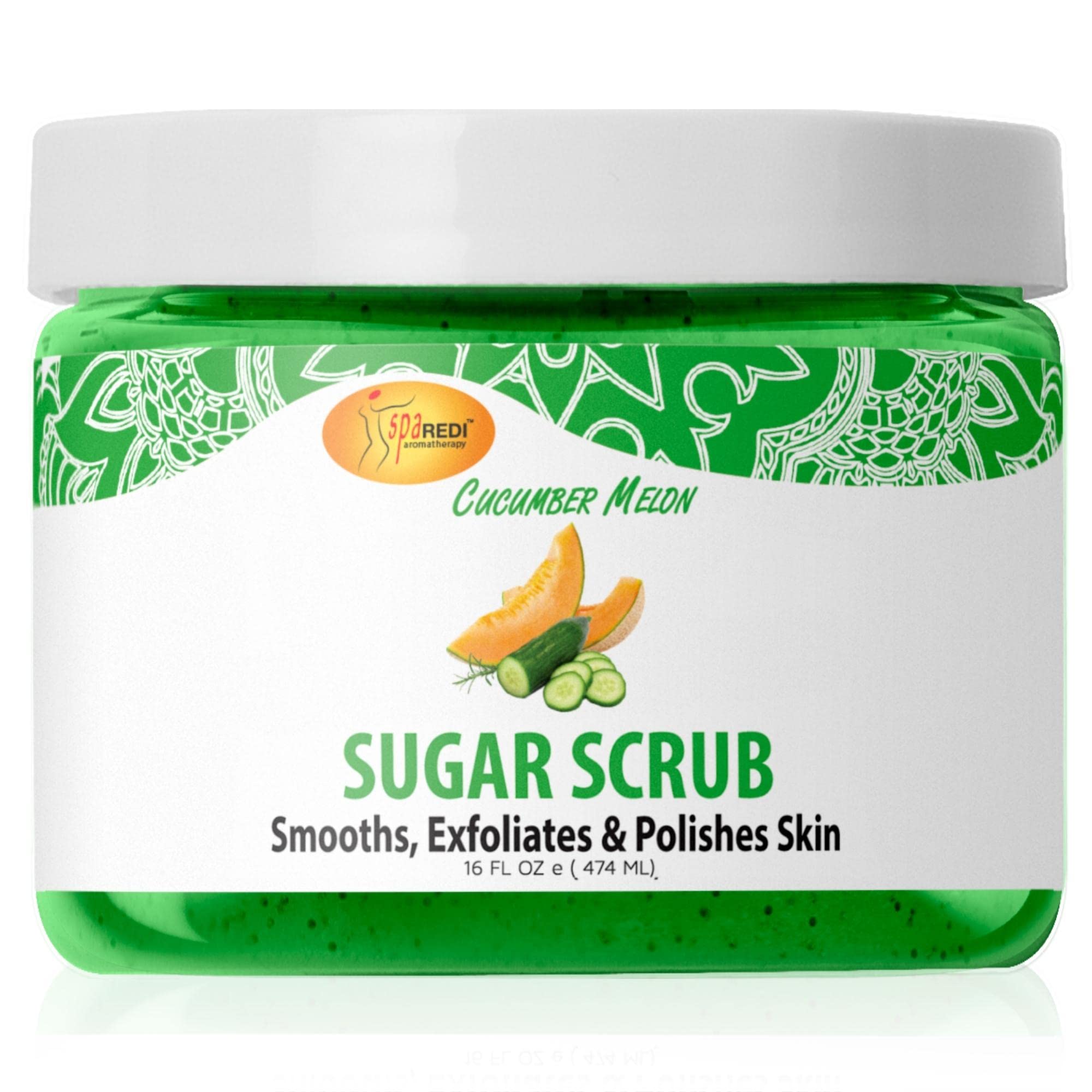 SPA REDI – Sugar Body Scrub, Cucumber Melon, 16 Oz, Exfoliating, Moisturizing, Hydrating and Nourishing, Glow, Polish, Smooth and Fresh Skin - Body Exfoliator