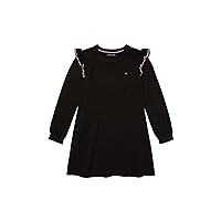 Tommy Hilfiger Girls' Adaptive Long Sleeve Ruffle Dress with Velcro Brand Closure at Shoulders, Th Deep Black, Medium