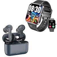 TOZO S4 AcuFit One Smartwatch 1.78-inch Bluetooth Talk Dial Fitness Tracker Black + NC2 Bluetooth 5.3 Stereo Earphones Blue