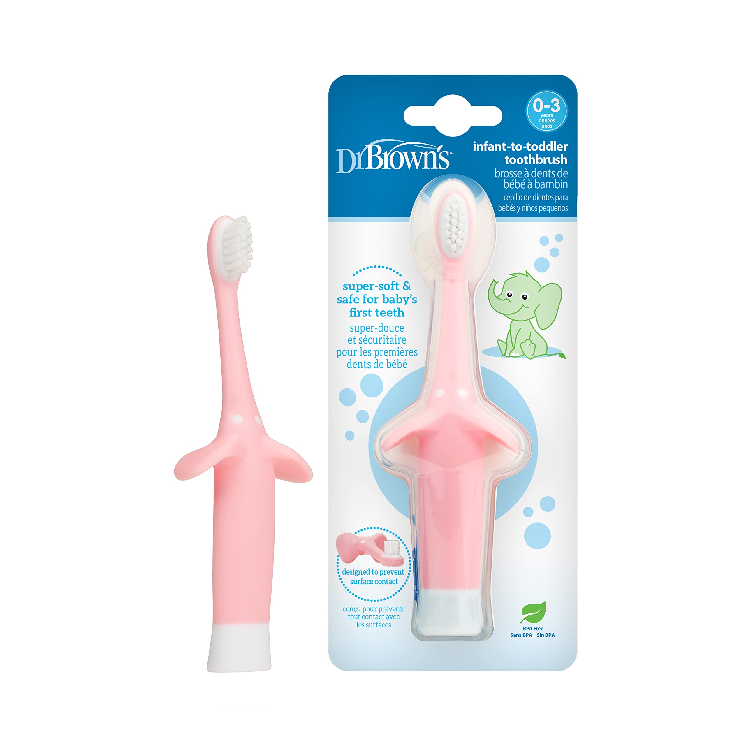 Dr. Brown’s Infant-to-Toddler Toothbrush, Elephant, Pink, 0-3 years