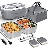 Electric Lunch Box Food Heater for Work - 12V/24V/110-220V Food Warmer for Car Truck Outdoor with 2 Packs Stainless Steel Containers Potable Heating lunch Box for Adults Camping