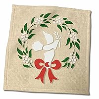 3dRose White Dove and Mistletoe Over Linen Effect Background- not Real Linen - Towels (twl-261723-3)