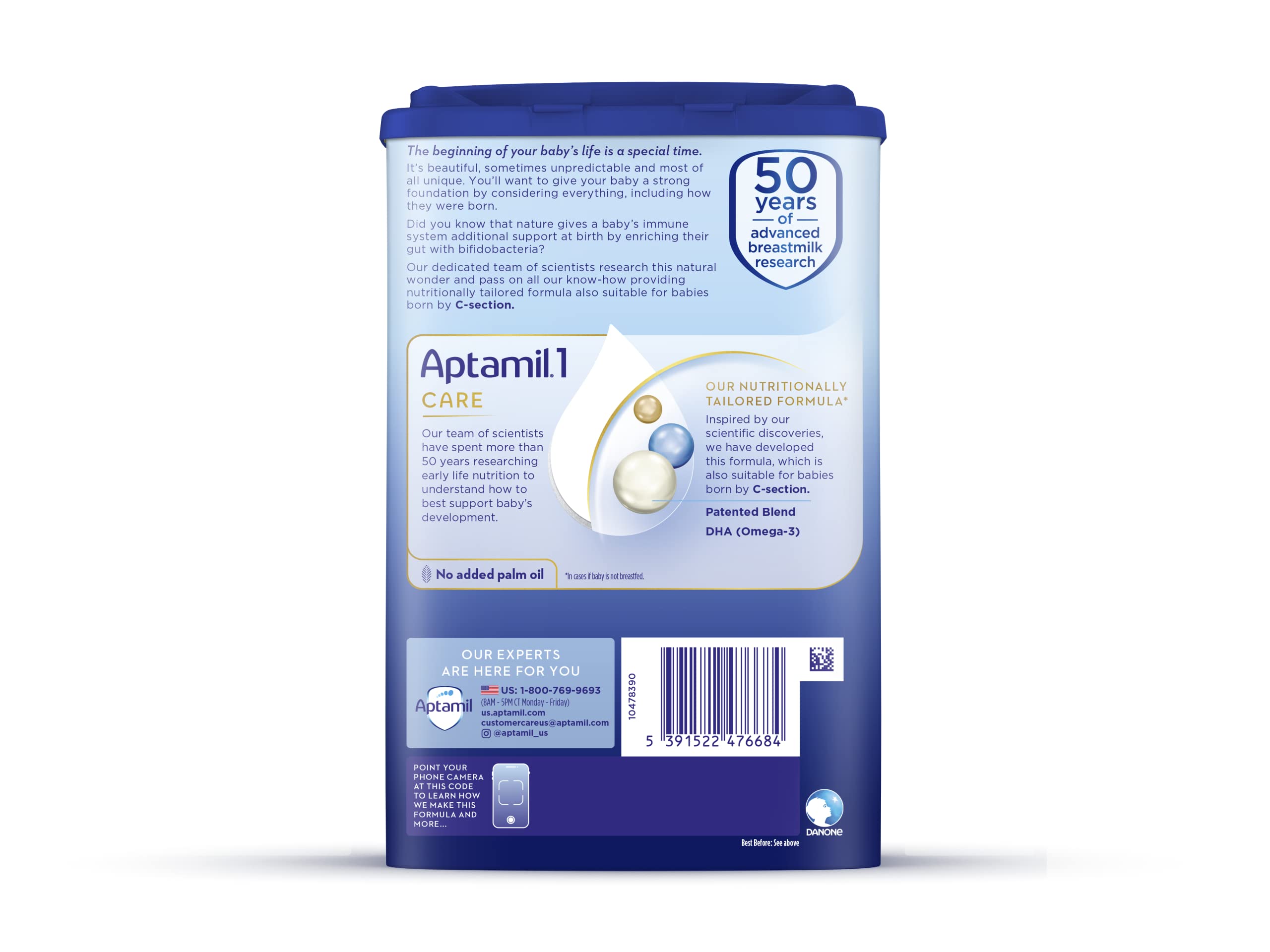 Aptamil Care Stage 1, Milk Based Powder Infant Formula for 0-12 Months, with DHA & ARA, Omega 3 & 6, Prebiotics, Contains No Palm Oil, 28.2 Ounces