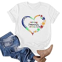 Autism Awareness Shirt Women Mental Health Shirts Special Education Teacher T-Shirt 2024 Short Sleeve Funny Autism Top (#A1-White, M)