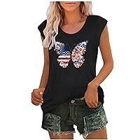 Funny USA Flag Butterfly T-Shirts Women 4th of July Cap Sleeve Tee Tops Summer Casual Crewneck Patriotic Blouses