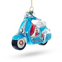 Cruising Through The Holidays: Blue Retro Scooter - Blown Glass Christmas Ornament
