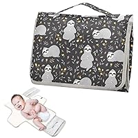 Sloths Flower Leaves Portable Diaper Changing Pad for Baby Waterproof Foldable Changing Mat Changing Station with Built-in Pillow for Beach Picnic Shopping Travel