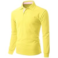 Mens Casual Basic Sporty Long Sleeve Polo Collar T-Shirt Yellow Size XS