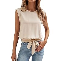 Women's Blouses and Tops Dressy Sleeveless Solid Color Tie Top T-Shirt Summer Tops, S-2XL