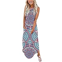YZHM Maxi Dress for Women, Womens Vacation Dress Sleeveless Boho Beach Dress Casual Summer Dress Long Sundress with Pockets