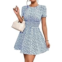 Dresses for Women Women's Dress Ditsy Floral Print A-line Dress Dresses (Color : Blue, Size : XX-Small)