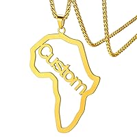 FaithHeart Statement African Map Pendant Necklace for Men Woman, Stainless Steel/18K Gold Plated, Personalized Customizable