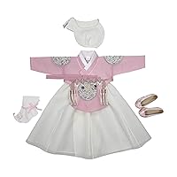 Baby Girl Hanbok Korean First Birthday Dol Party 100th Days Baikil Celebration Clothing Set Pink Ivory HJG03