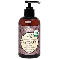 US Organic Castor Oil, USDA Certified Organic,Expeller Pressed, Hexane Free, 100% Pure & Natural moisturizing and emollient properties, For Skin, Hair Care, Eyelashes, DIY projects (8 oz (240 ml))