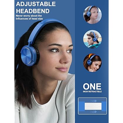 【Upgraded】 Headphones with Microphone, Foldable Wired Headphones with Deep bass, Adjustable Headband and Noise Isolation for Smartphone Computer Laptop Chromebook MP3/4(Blue)