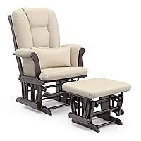 Storkcraft Tuscany Custom Glider and Ottoman with Free Lumbar Pillow (Espresso/Beige) - Cleanable Upholstered Comfort Rocking Nursery Chair with Ottoman