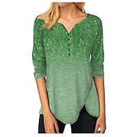 Workout Tops for Women Floral Leopard Printing Shirt Tees Long Sleeves Irregular Hem Tunic Blouses Gradient Fall