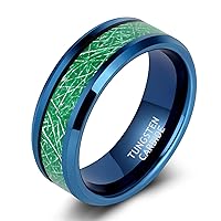 TRUMIUM 8mm Mens Wedding Bands Tungsen Imitated Meteorite Inlay Blue and Green Beveled Edges Comfort Fit Size 7-13