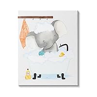 Stupell Industries Children's Baby Elephant Bubble Bath Rubber Duck Bathroom Canvas Wall Art, Gallery Wrapped, White
