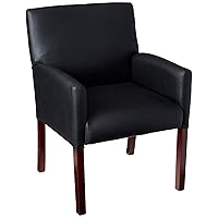 Boss Office Products Reception Box Arm Chair with Mahogany Finish in Black, 25