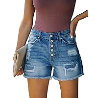 ZOLUCKY Women's Casual Summer Denim Shorts Mid Waisted Stretchy Ripped Jean Shorts with Pockets
